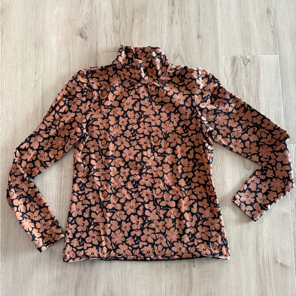 Anthropologie Maeve Black and Orange Floral Long Sleeve Top